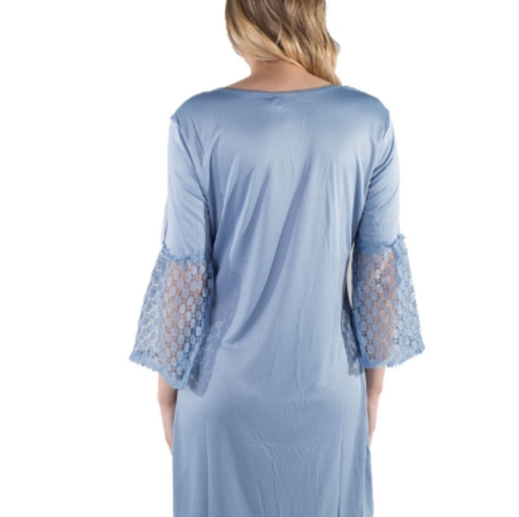 Manhattan Blues Shift Dress Jersey Style Light Grey Blue Summer Party Ruffles - Picture 16 of 16